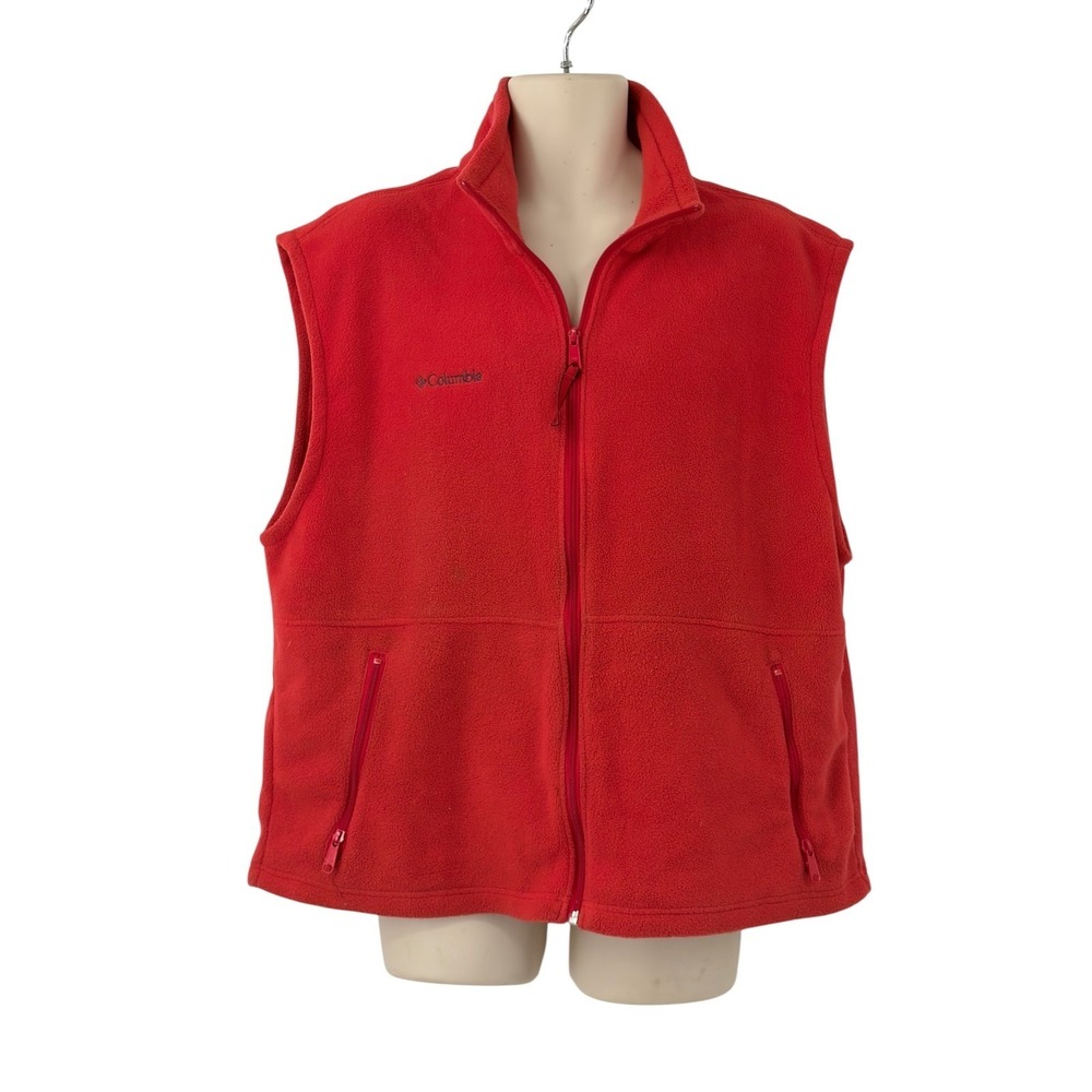 Columbia Sportswear Mens Red Fleece Vest Full Zip Sleeveless Jacket Size XL